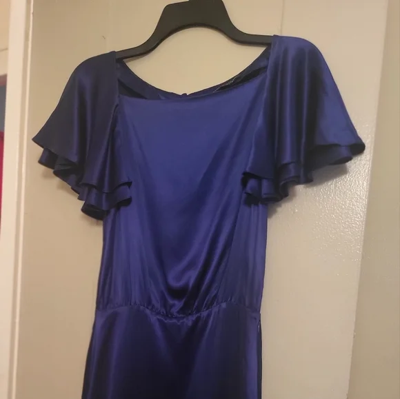 banana republic blue silk dress Cap Sleeve Boat Neck Dress In Longer Length – Udtfashion